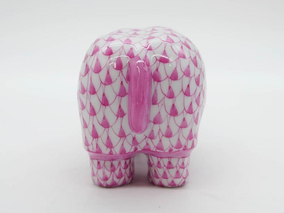 ヘレンド　ハンガリー　HEREND HVNGARY　ピンク　カバ　お部屋のアクセントになるフィギュリン(桃色、動物、金彩、フィッシュネット、ハンドペイント、置物、陶器)(R-081466)