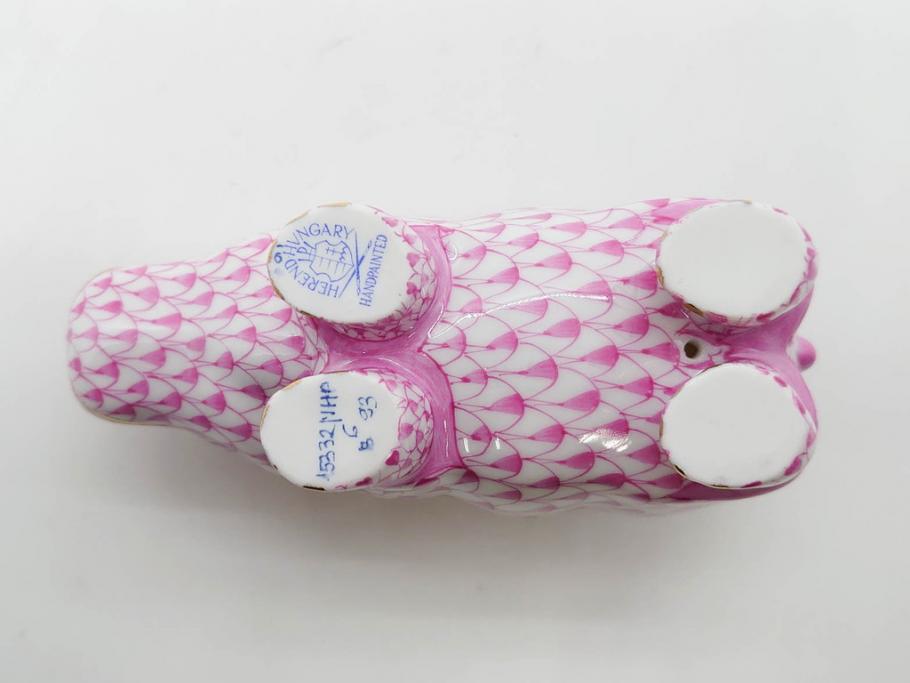 ヘレンド　ハンガリー　HEREND HVNGARY　ピンク　カバ　お部屋のアクセントになるフィギュリン(桃色、動物、金彩、フィッシュネット、ハンドペイント、置物、陶器)(R-081466)