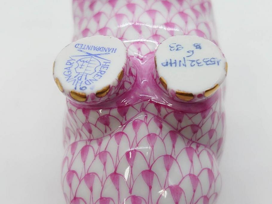 ヘレンド　ハンガリー　HEREND HVNGARY　ピンク　カバ　お部屋のアクセントになるフィギュリン(桃色、動物、金彩、フィッシュネット、ハンドペイント、置物、陶器)(R-081466)