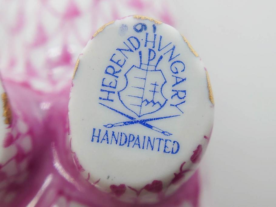 ヘレンド　ハンガリー　HEREND HVNGARY　ピンク　カバ　お部屋のアクセントになるフィギュリン(桃色、動物、金彩、フィッシュネット、ハンドペイント、置物、陶器)(R-081466)