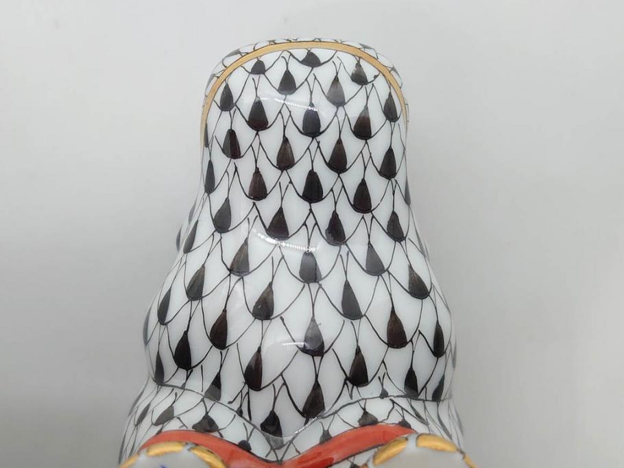 ヘレンド　ハンガリー　HEREND HVNGARY　ブラック　カバ　シックな佇まいのフィギュリン(黒、動物、金彩、フィッシュネット、ハンドペイント、置物、陶器)(R-081467)