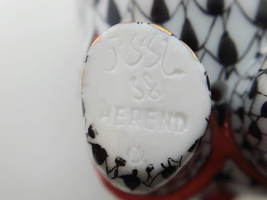 ヘレンド　ハンガリー　HEREND HVNGARY　ブラック　カバ　シックな佇まいのフィギュリン(黒、動物、金彩、フィッシュネット、ハンドペイント、置物、陶器)(R-081467)