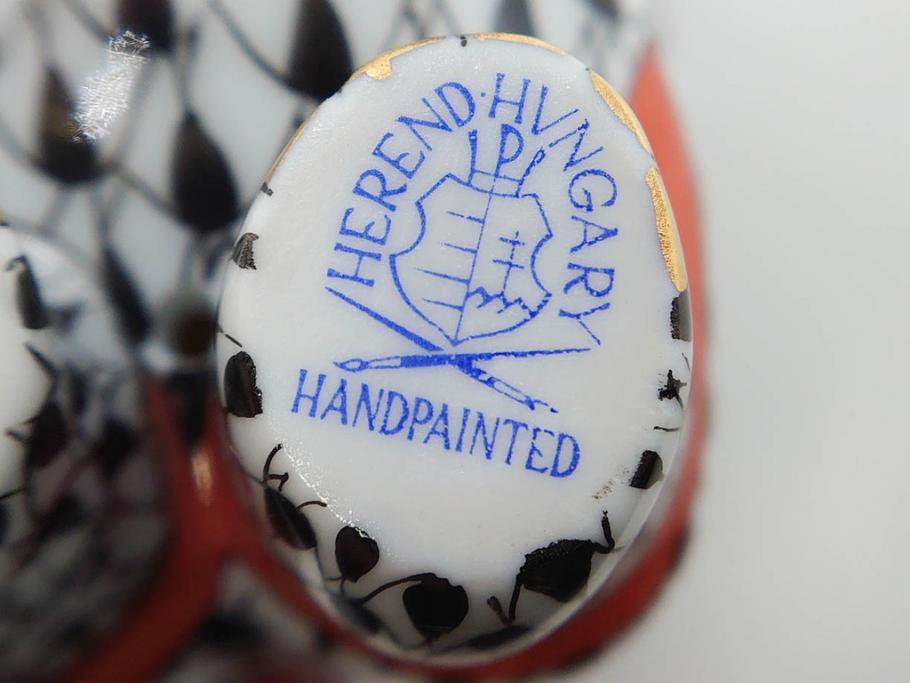 ヘレンド　ハンガリー　HEREND HVNGARY　ブラック　カバ　シックな佇まいのフィギュリン(黒、動物、金彩、フィッシュネット、ハンドペイント、置物、陶器)(R-081467)