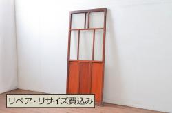 アンティーク建具　明るい木色が空間のアクセントになるレトロなガラス扉1枚(木製扉、ドア)(R-080486)