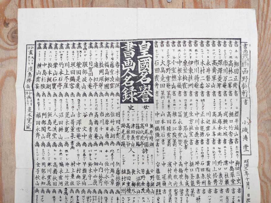 明治期　戦前　大勉強　薬　近江製剤　宣伝チラシ　広告　引札　版画　長者番付表　皇国名誉書画人名録など 7枚セット(当時物、引き札、三井八郎右衛門、印刷物、紙モノ、ポスター、商店、明治44亥年略暦、新版東京〇(丸)持長者競、東京名七幅人、大雄山奉納額面縮図)(R-075467)