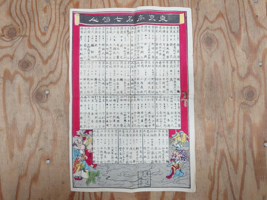 明治期　戦前　大勉強　薬　近江製剤　宣伝チラシ　広告　引札　版画　長者番付表　皇国名誉書画人名録など 7枚セット(当時物、引き札、三井八郎右衛門、印刷物、紙モノ、ポスター、商店、明治44亥年略暦、新版東京〇(丸)持長者競、東京名七幅人、大雄山奉納額面縮図)(R-075467)