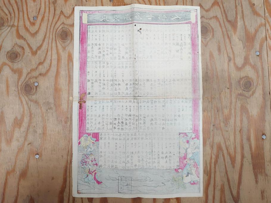 明治期　戦前　大勉強　薬　近江製剤　宣伝チラシ　広告　引札　版画　長者番付表　皇国名誉書画人名録など 7枚セット(当時物、引き札、三井八郎右衛門、印刷物、紙モノ、ポスター、商店、明治44亥年略暦、新版東京〇(丸)持長者競、東京名七幅人、大雄山奉納額面縮図)(R-075467)