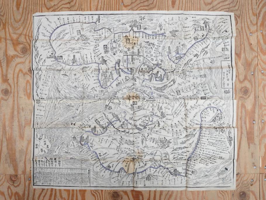 江戸時代　当時物　古地図　案内絵図　奥州仙台塩釜　千賀浦十七景　象頭山正祭頭騎大略図　坂東順礼独案内　文政6年　西国絵図　南都大仏前　絵図屋庄八 など4枚セット(鳥瞰図、俯瞰図、印刷物、木版画、古文書、坂東順禮濁案内)(R-075468)