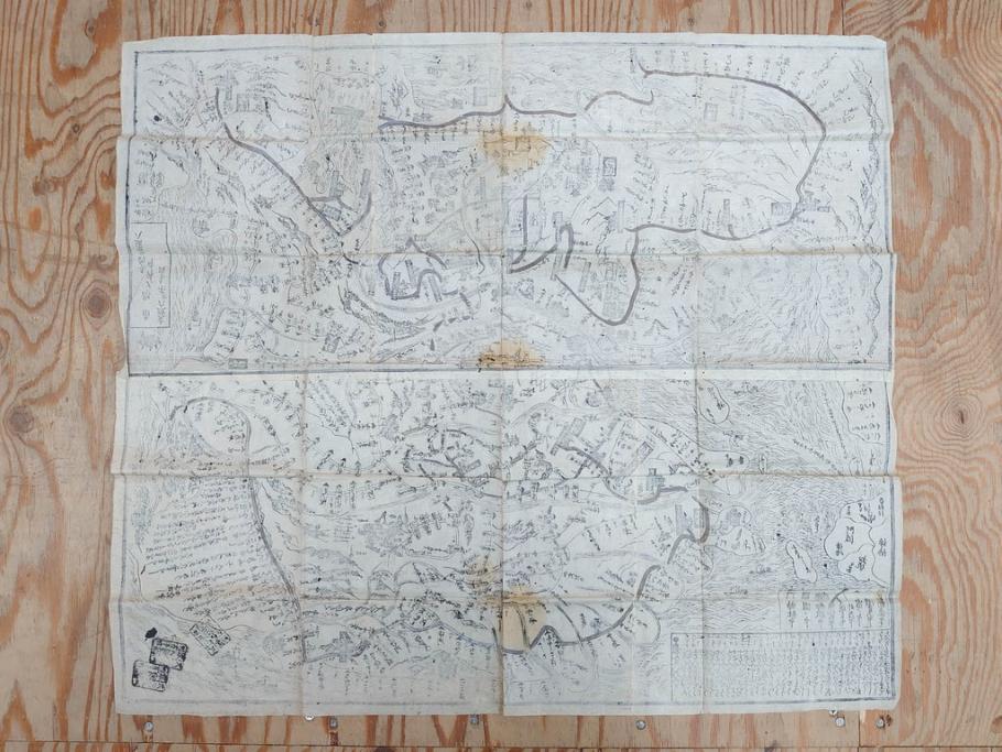 江戸時代　当時物　古地図　案内絵図　奥州仙台塩釜　千賀浦十七景　象頭山正祭頭騎大略図　坂東順礼独案内　文政6年　西国絵図　南都大仏前　絵図屋庄八 など4枚セット(鳥瞰図、俯瞰図、印刷物、木版画、古文書、坂東順禮濁案内)(R-075468)