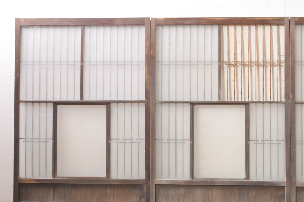 アンティーク建具　どこか懐かしい雰囲気漂う和風ガラス窓3枚セット(引き戸、ガラス戸)(R-073888)