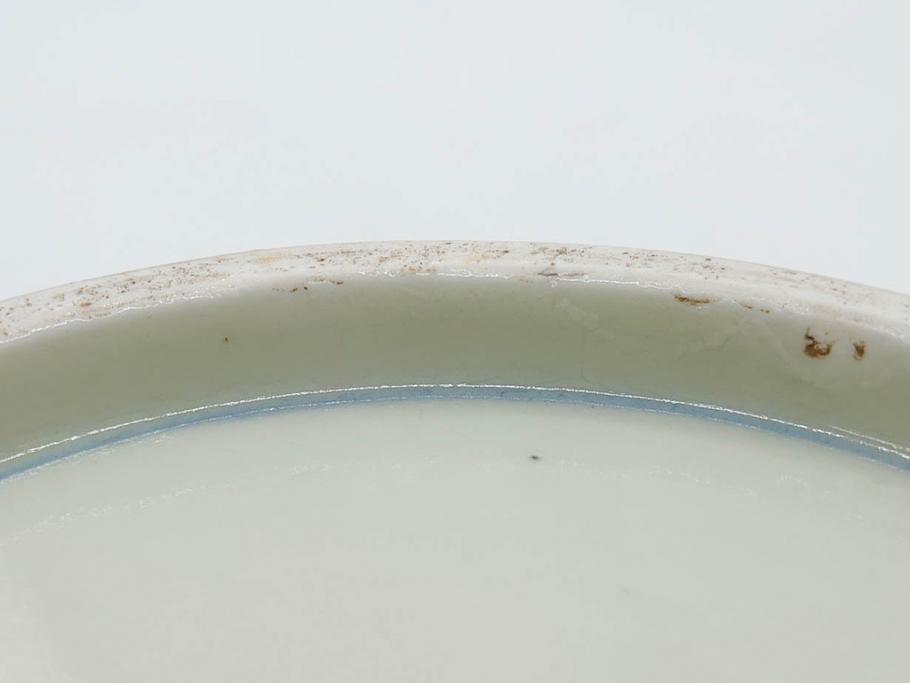 江戸期　染付　古伊万里　線描　麻の葉　花と山水図　約27cm　9寸　爽やかな印象を与える角皿(四方、八角、大皿、和皿、和食器、九寸)(R-075469)
