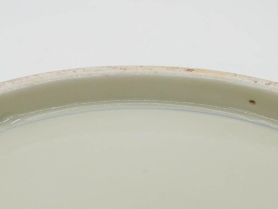 江戸期　染付　古伊万里　線描　麻の葉　花と山水図　約27cm　9寸　爽やかな印象を与える角皿(四方、八角、大皿、和皿、和食器、九寸)(R-075470)