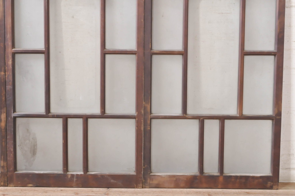 アンティーク建具　大正ロマン　ノスタルジックな雰囲気溢れるガラス窓4枚セット(引き戸、ガラス戸)(R-073891)