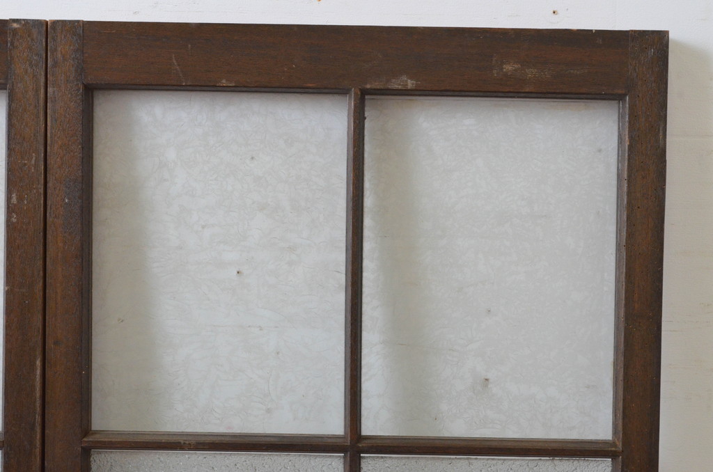 アンティーク建具　大正ロマン　古い洋館の両開き窓1対(2枚セット、一対、ガラス戸、引き戸)(R-065349)