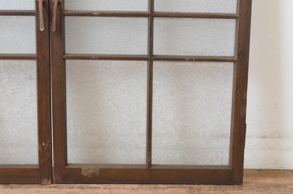 アンティーク建具　大正ロマン　古い洋館の両開き窓1対(2枚セット、一対、ガラス戸、引き戸)(R-065349)
