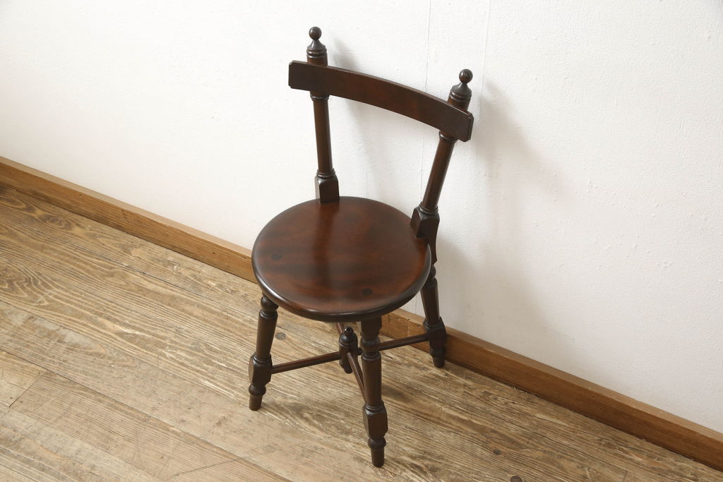 中古　美品　松本民芸家具の凝った装飾が素敵な南京小椅子(イス、板座チェア)(R-059848)