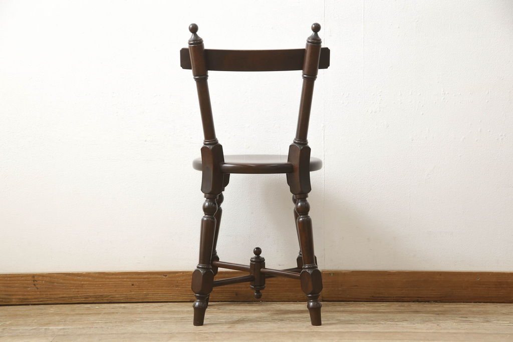 中古　美品　松本民芸家具の凝った装飾が素敵な南京小椅子(イス、板座チェア)(R-059848)