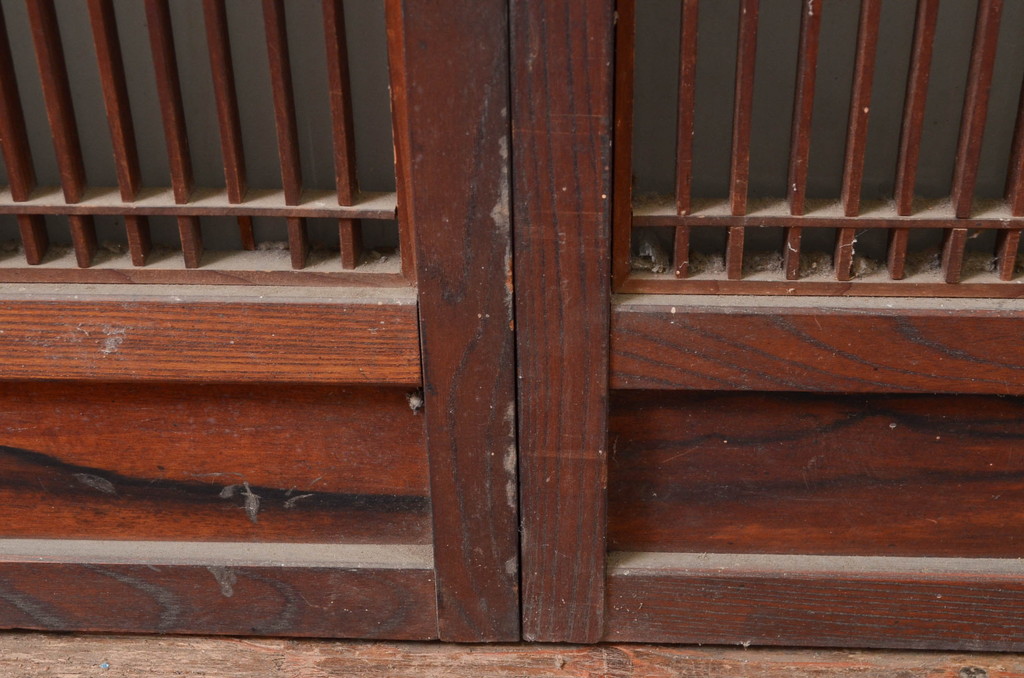 アンティーク建具　特注品!!　片面ガラス　枠欅(ケヤキ)材・腰板黒柿材　上質な和空間を演出してくれる書院戸4枚セット(ガラス戸、引き戸、窓、組子)(R-080494)