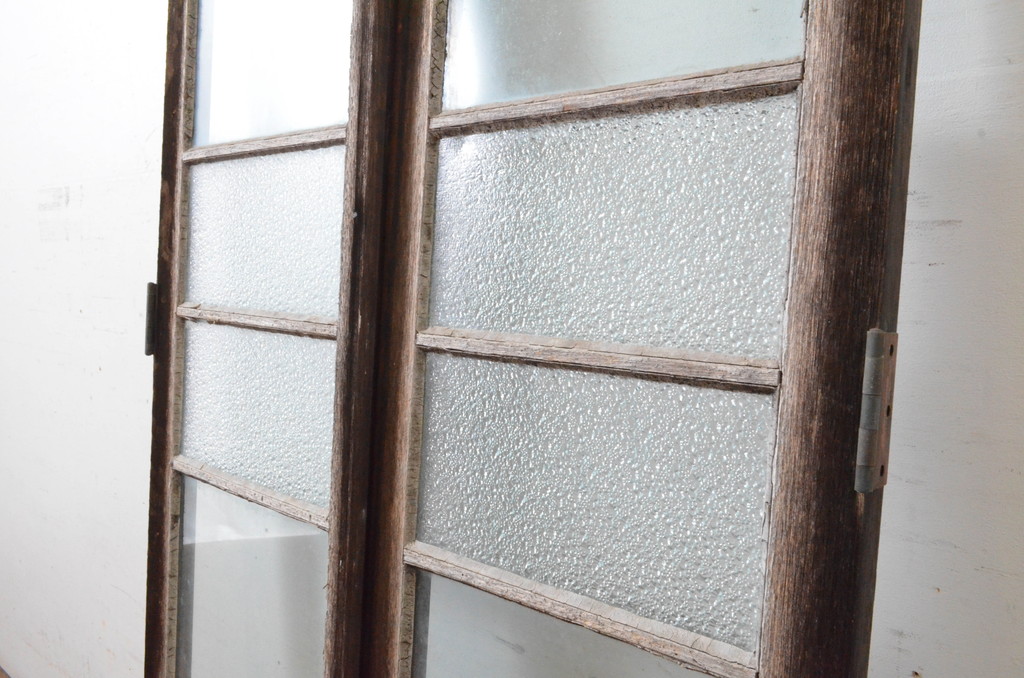 アンティーク建具　大正ロマン　古い洋館で使われていたグレモン錠付き両開き窓と明かり取りのセット(突き出し窓、ガラス扉、明り取り)(R-065362)
