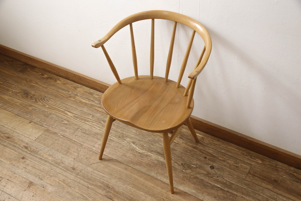 超レア! イギリスビンテージ　ERCOL(アーコール)　洗練されたデザインが格好いいスモーカーズチェア(ダイニングチェア、アームチェア、カウホーンチェア、椅子、イス、ヴィンテージ、英国)(R-066207)