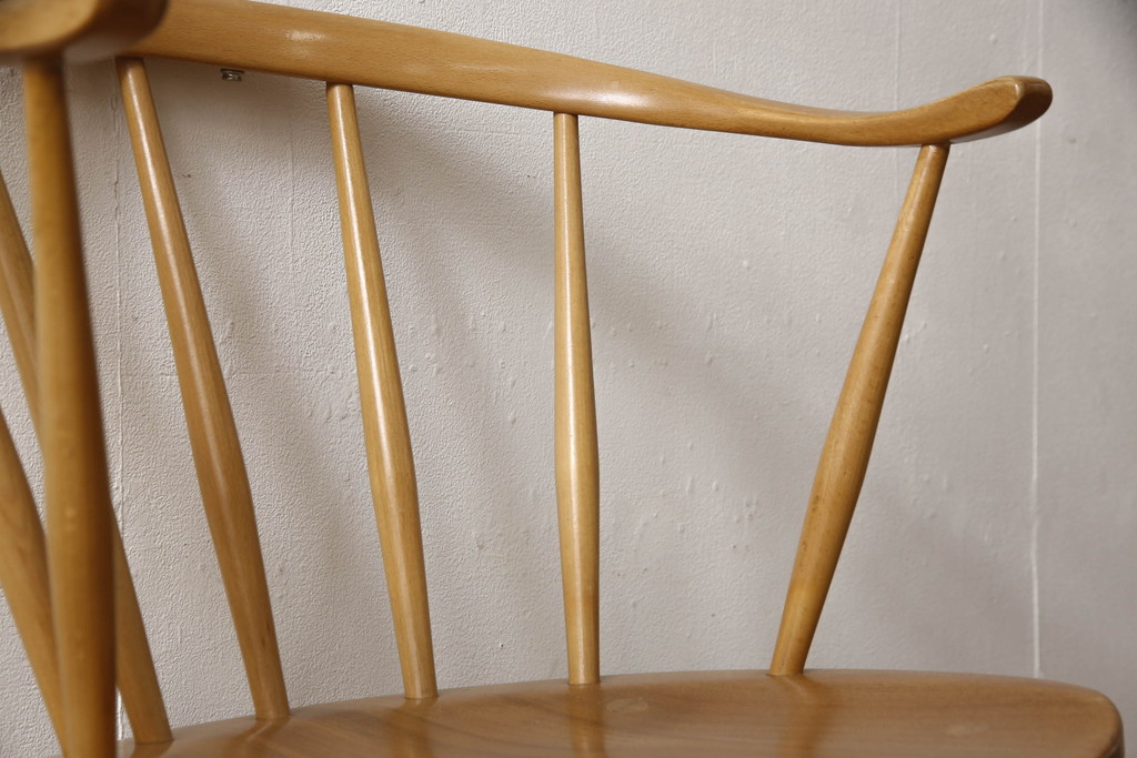 超レア! イギリスビンテージ　ERCOL(アーコール)　洗練されたデザインが格好いいスモーカーズチェア(ダイニングチェア、アームチェア、カウホーンチェア、椅子、イス、ヴィンテージ、英国)(R-066207)