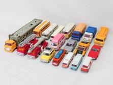 当時物　TOMICA トミカ　DANDY ダンディ　自動車　ミニカー　まとめて19点セット(玩具、おもちゃ、オモチャ、消防車、タンクローリー、Shell、はとバス、キャンピングカー、トラック、清掃事業、NHK、TOYOTA、トヨタ、HINO、ISUZU、MITSUBISHI、三菱)(R-075475)