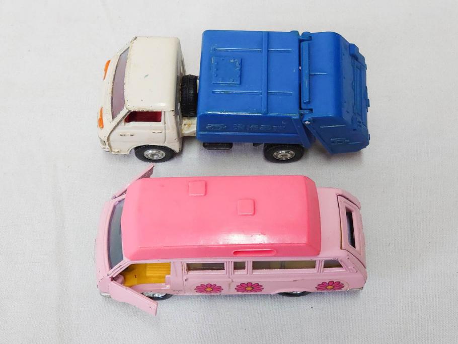 当時物　TOMICA トミカ　DANDY ダンディ　自動車　ミニカー　まとめて19点セット(玩具、おもちゃ、オモチャ、消防車、タンクローリー、Shell、はとバス、キャンピングカー、トラック、清掃事業、NHK、TOYOTA、トヨタ、HINO、ISUZU、MITSUBISHI、三菱)(R-075475)
