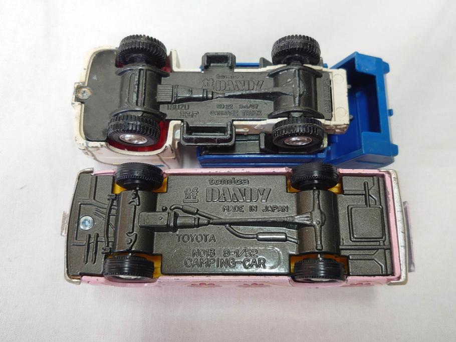 当時物　TOMICA トミカ　DANDY ダンディ　自動車　ミニカー　まとめて19点セット(玩具、おもちゃ、オモチャ、消防車、タンクローリー、Shell、はとバス、キャンピングカー、トラック、清掃事業、NHK、TOYOTA、トヨタ、HINO、ISUZU、MITSUBISHI、三菱)(R-075475)
