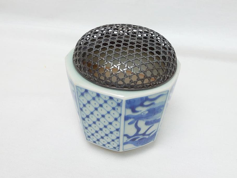 江戸期　染付　龍図　香炉(銀火屋?、仏具、箱無し)(R-062818)