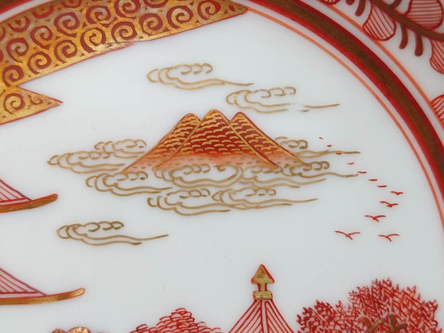 明治期　九谷　金襴手　赤絵　約12cm　3.9寸　華やかな色合いが美しい小皿5枚セット(金彩、和皿、和食器、三寸九分)(R-075477)