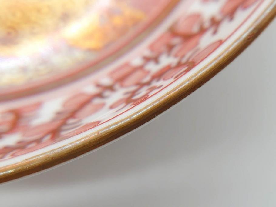 明治期　九谷　金襴手　赤絵　約12cm　3.9寸　華やかな色合いが美しい小皿5枚セット(金彩、和皿、和食器、三寸九分)(R-075477)