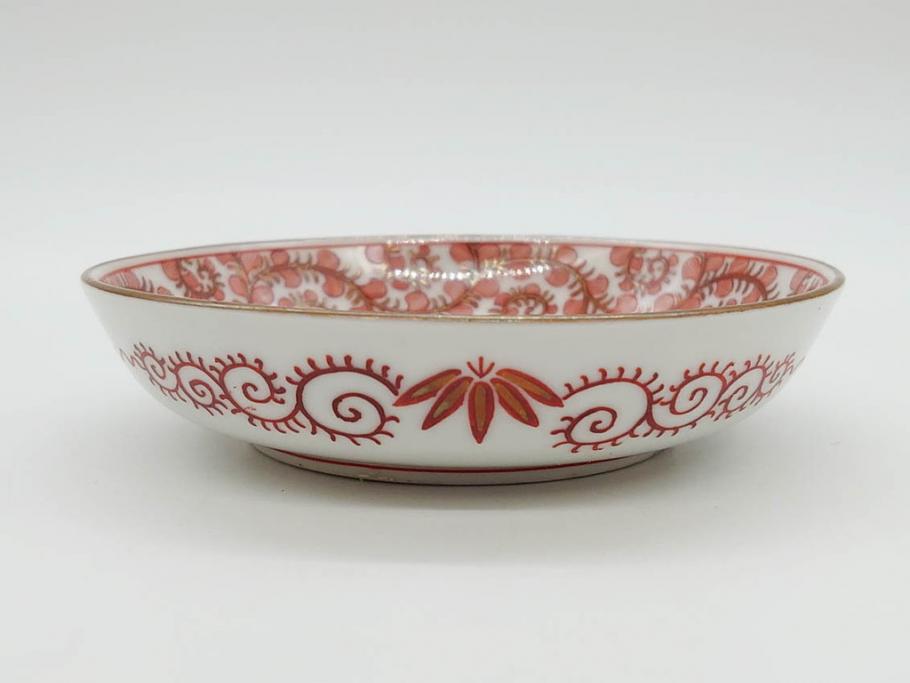 明治期　九谷　金襴手　赤絵　約12cm　3.9寸　華やかな色合いが美しい小皿5枚セット(金彩、和皿、和食器、三寸九分)(R-075477)