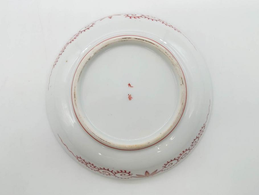 明治期　九谷　金襴手　赤絵　約12cm　3.9寸　華やかな色合いが美しい小皿5枚セット(金彩、和皿、和食器、三寸九分)(R-075477)