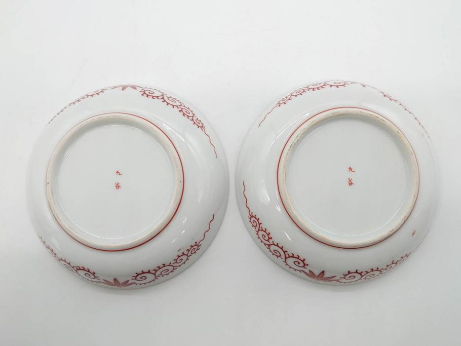 明治期　九谷　金襴手　赤絵　約12cm　3.9寸　華やかな色合いが美しい小皿5枚セット(金彩、和皿、和食器、三寸九分)(R-075477)