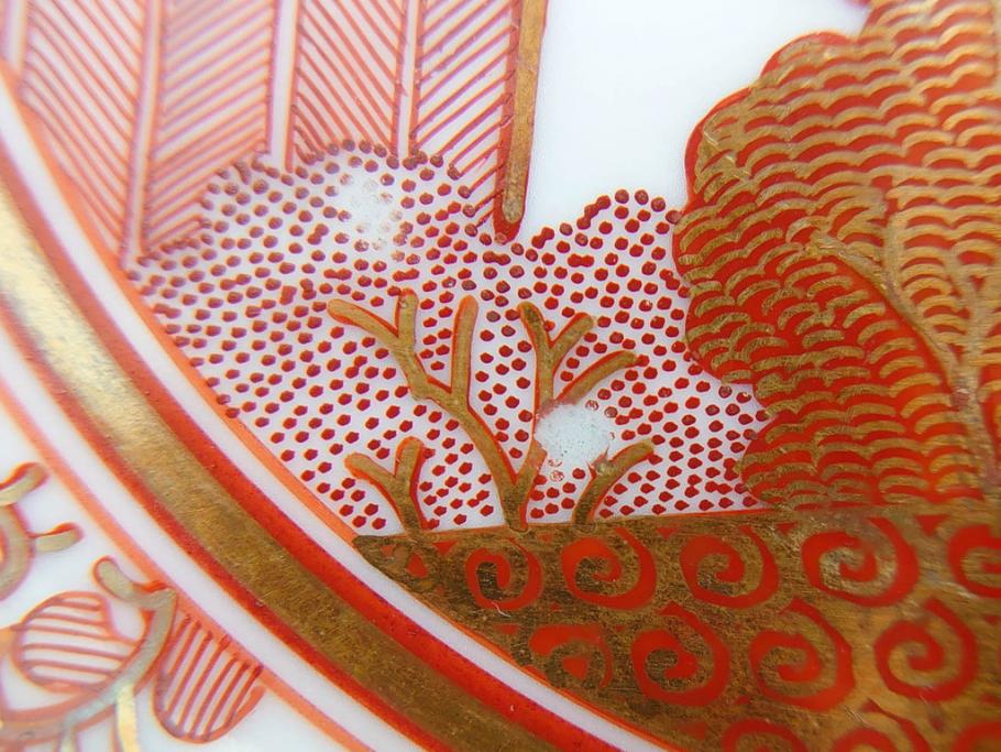 明治期　九谷　金襴手　赤絵　約12cm　3.9寸　華やかな色合いが美しい小皿5枚セット(金彩、和皿、和食器、三寸九分)(R-075477)