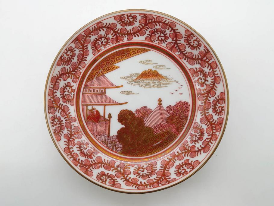 明治期　九谷　金襴手　赤絵　約12cm　3.9寸　華やかな色合いが美しい小皿5枚セット(金彩、和皿、和食器、三寸九分)(R-075523)