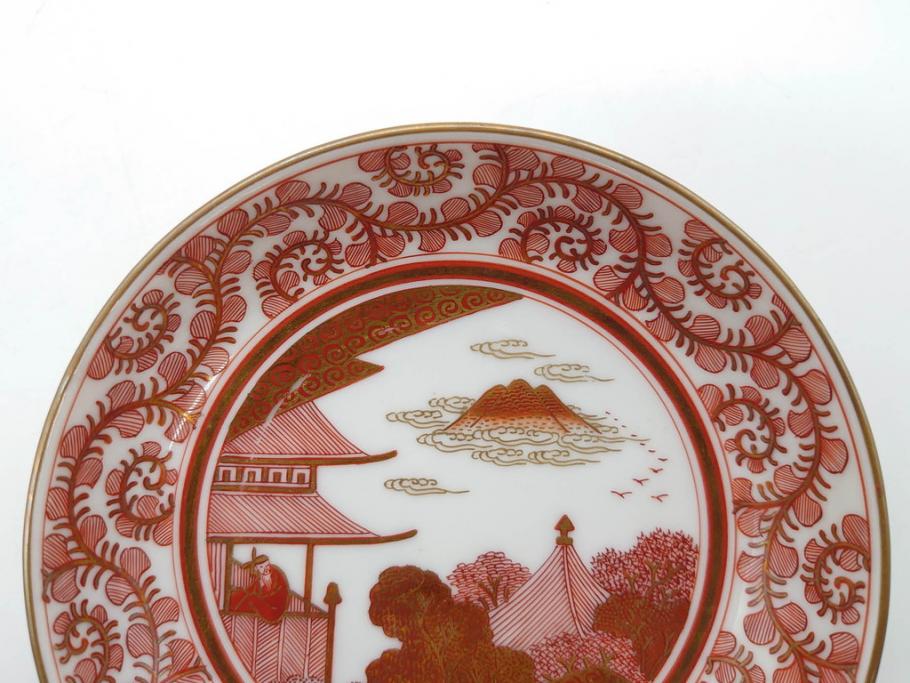 明治期　九谷　金襴手　赤絵　約12cm　3.9寸　華やかな色合いが美しい小皿5枚セット(金彩、和皿、和食器、三寸九分)(R-075523)