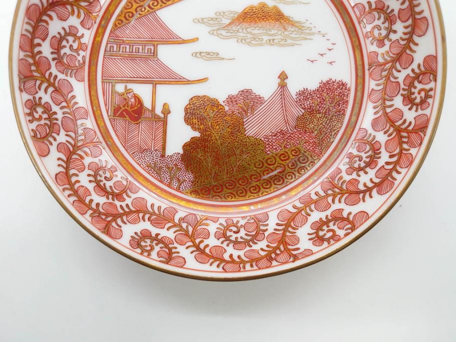 明治期　九谷　金襴手　赤絵　約12cm　3.9寸　華やかな色合いが美しい小皿5枚セット(金彩、和皿、和食器、三寸九分)(R-075523)