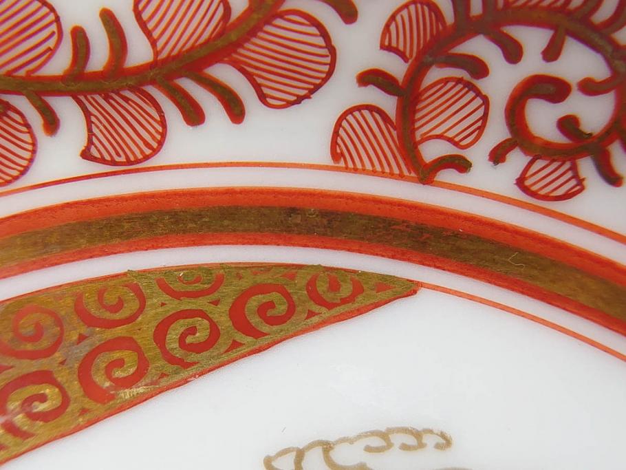明治期　九谷　金襴手　赤絵　約12cm　3.9寸　華やかな色合いが美しい小皿5枚セット(金彩、和皿、和食器、三寸九分)(R-075523)