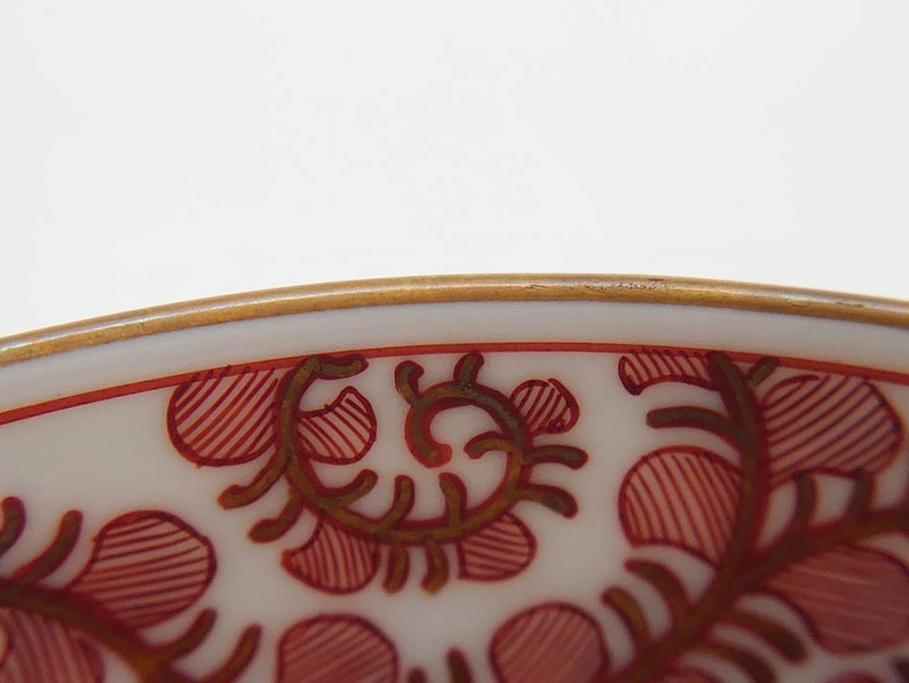明治期　九谷　金襴手　赤絵　約12cm　3.9寸　華やかな色合いが美しい小皿5枚セット(金彩、和皿、和食器、三寸九分)(R-075523)