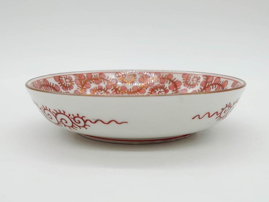 明治期　九谷　金襴手　赤絵　約12cm　3.9寸　華やかな色合いが美しい小皿5枚セット(金彩、和皿、和食器、三寸九分)(R-075523)