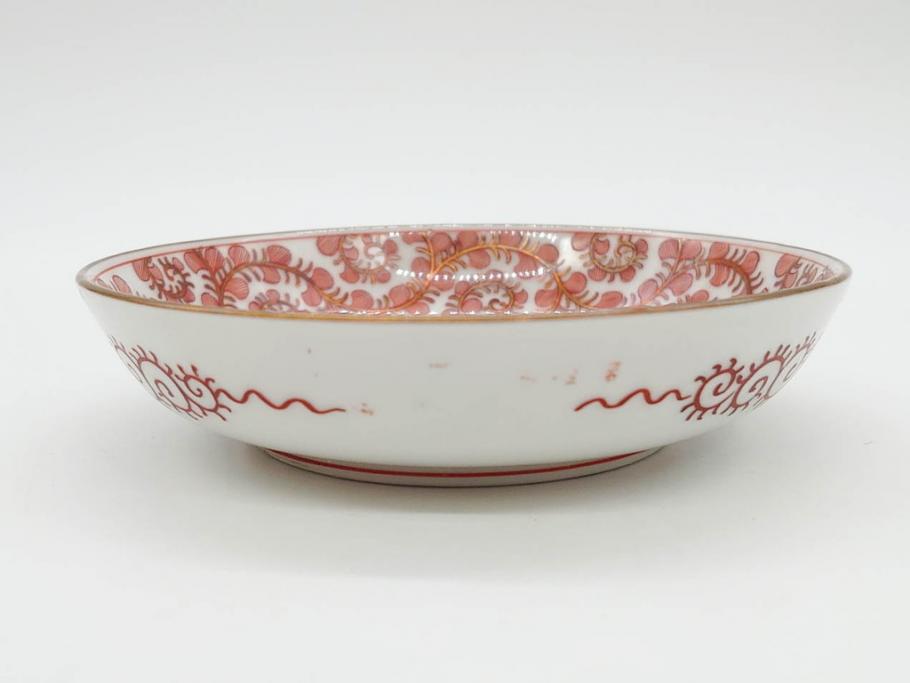 明治期　九谷　金襴手　赤絵　約12cm　3.9寸　華やかな色合いが美しい小皿5枚セット(金彩、和皿、和食器、三寸九分)(R-075523)