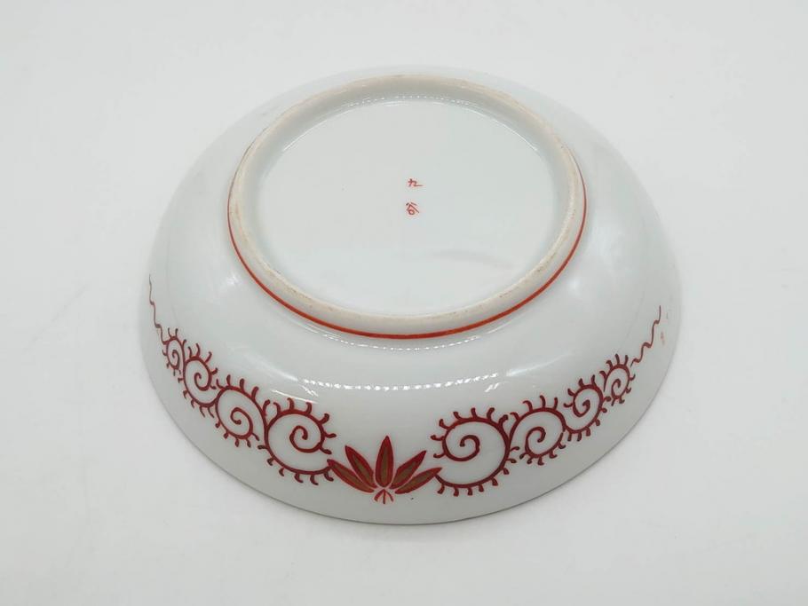明治期　九谷　金襴手　赤絵　約12cm　3.9寸　華やかな色合いが美しい小皿5枚セット(金彩、和皿、和食器、三寸九分)(R-075523)