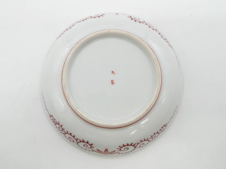 明治期　九谷　金襴手　赤絵　約12cm　3.9寸　華やかな色合いが美しい小皿5枚セット(金彩、和皿、和食器、三寸九分)(R-075523)