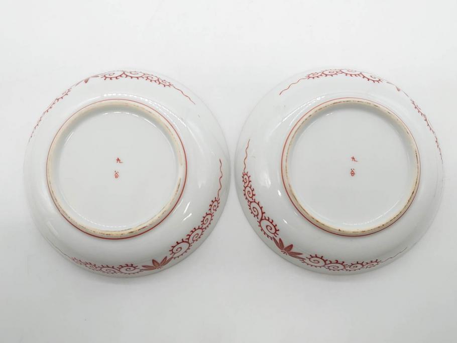 明治期　九谷　金襴手　赤絵　約12cm　3.9寸　華やかな色合いが美しい小皿5枚セット(金彩、和皿、和食器、三寸九分)(R-075523)