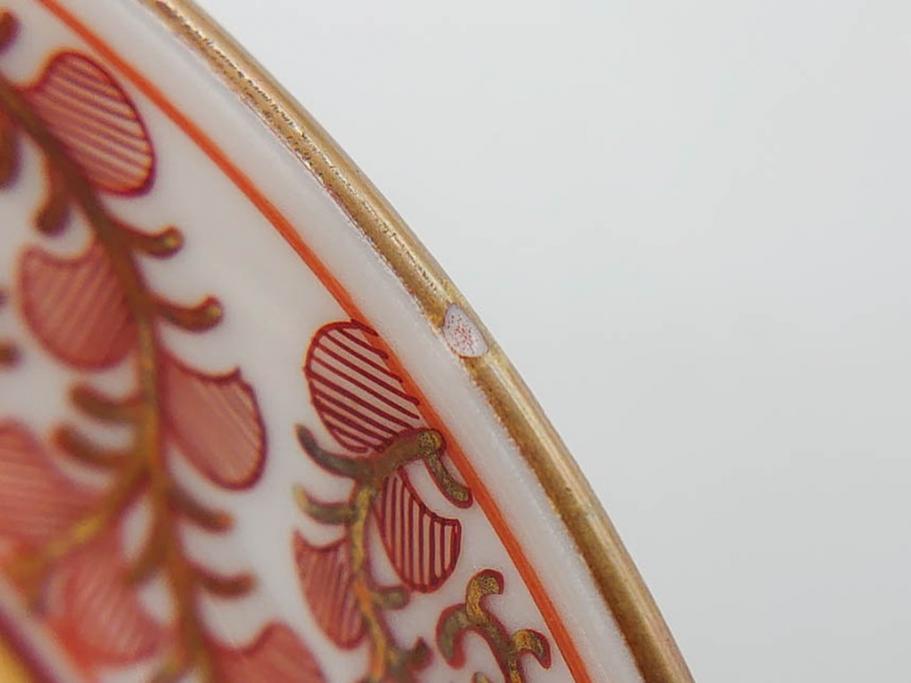 明治期　九谷　金襴手　赤絵　約12cm　3.9寸　華やかな色合いが美しい小皿5枚セット(金彩、和皿、和食器、三寸九分)(R-075523)