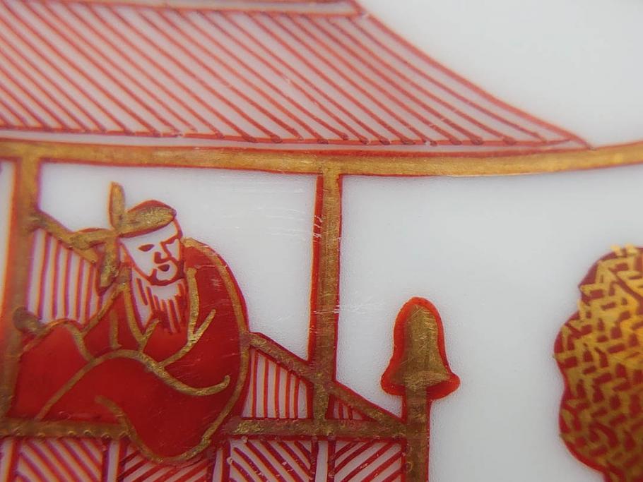 明治期　九谷　金襴手　赤絵　約12cm　3.9寸　華やかな色合いが美しい小皿5枚セット(金彩、和皿、和食器、三寸九分)(R-075523)