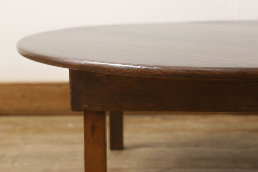 和製アンティーク 天板松材　昭和中期　味わい深い木肌が魅力の丸ちゃぶ台(座卓、折りたたみテーブル、ローテーブル)(R-051449)