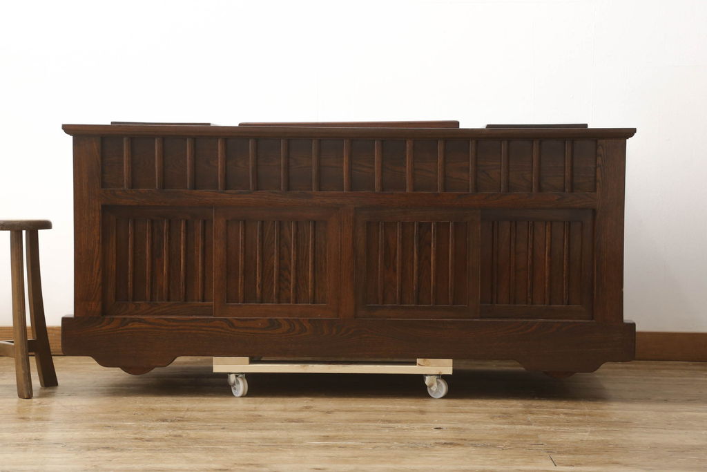 中古　特注品　車箪笥風希少デザインのカウンターテーブル(囲炉裏テーブル、長火鉢、木製火鉢、ダイニングテーブル、4人掛け、6人掛け、食卓)(R-060772)