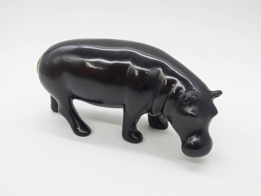 Loet Vanderveen(ロート・ヴァンダーヴィーン)　ブロンズ　カバ　52/1000　高さ 約8.7cm　シックで重厚感のある置物(彫刻、金彩、動物、アニマル、オブジェ、ディスプレイ、オランダ)(R-081469)　